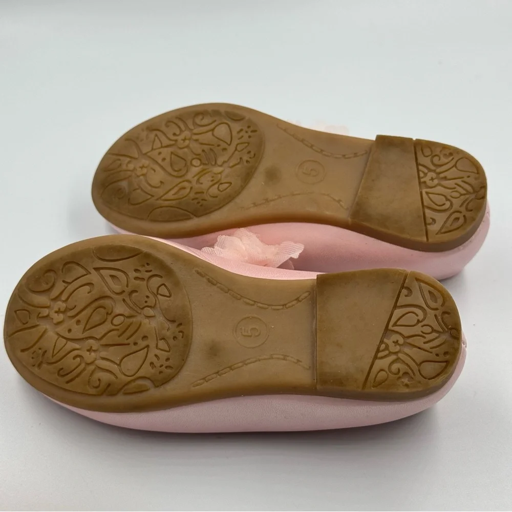 Kensie Girl Pink Ballerina Flats With Flower Strap Size 5 Dress Shoes
